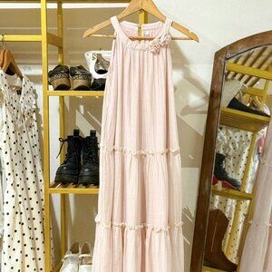 Blush Pink Tiered Maxi Dress Sleeveless Romantic